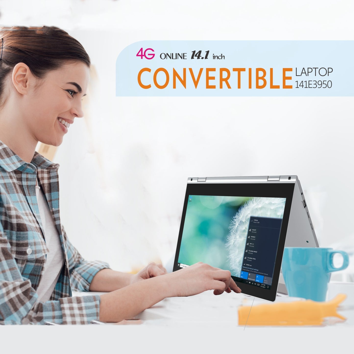 iView Classmate 141E3950 4G LTE - 14.1” 360° Touch Screen, 8GB/128GB Windows 10 Pro, 1920 x 1080 IPS High Resolution, Laptop