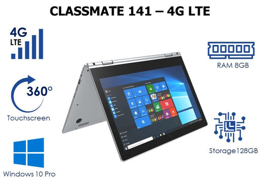 iView Classmate 141E3950 4G LTE - 14.1” 360° Touch Screen, 8GB/128GB Windows 10 Pro, 1920 x 1080 IPS High Resolution, Laptop