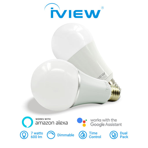 Iview ISB600-2 smart multicolor dimmable Wi-Fi dual-pack light bulb, works with Alexa and Google Assistant, 7W / 600 lumens, with Time Control