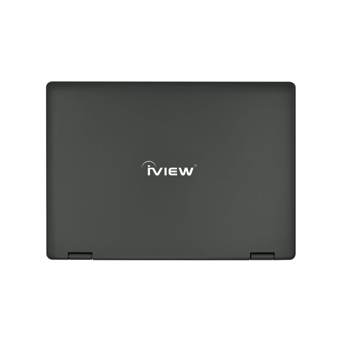 Iview Maximus IV black 11.6" 2-in-1 convertible Windows 10 laptop top view with iView logo