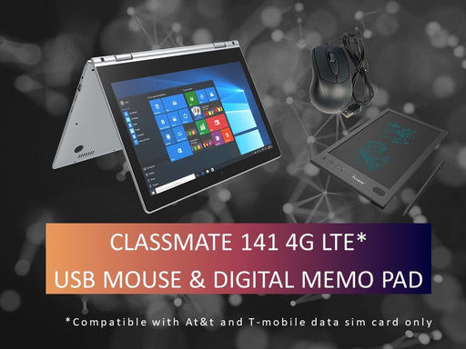 Combo Digital Memo Pad, USB Mouse & Classmate 141 4G LTE 360° Laptop Windows 10 Pro, 8 GB/128 GB