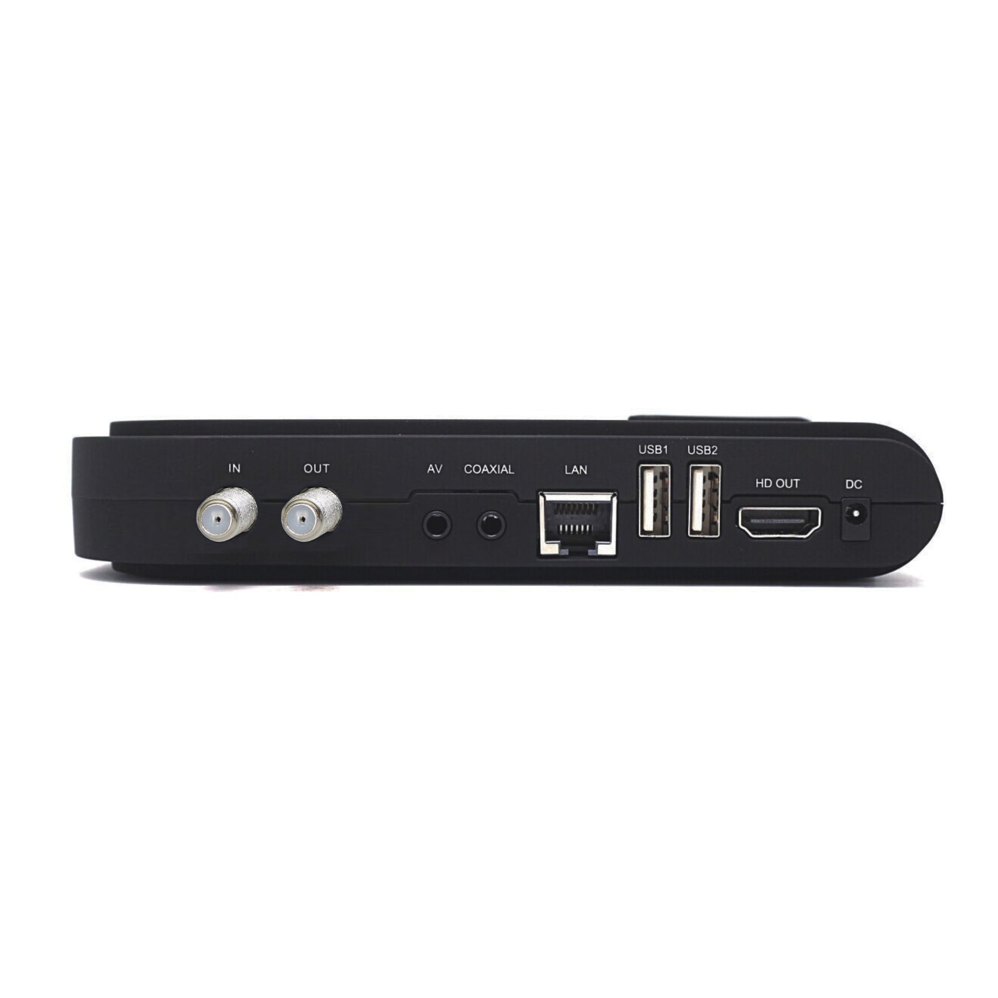 Iview CyberBox black Android Box with Antenna In/Out, AV, Coaxial, LAN, USB × 2, HDMI and DC ports