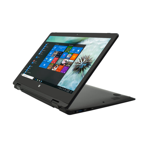Iview Maximus IV black 11.6" 2-in-1 convertible Windows 10 laptop at 315 degree angle 
