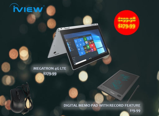 Combo Digital Memo Pad, USB Mouse & Megatron 4G LTE 360° Laptop Windows 10 Pro, 4 GB/64 GB