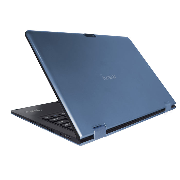 Iview blue Maximus 2-in-1 convertible Windows laptop back angle