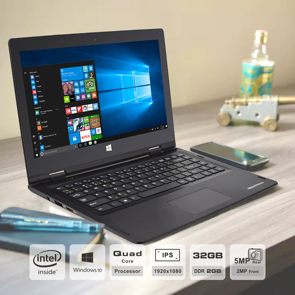 Megatron II Convertible Laptop 14.1" Intel Atom Quad Core Z8350 2GB/32GB 360° Convertible Touch Screen Windows Laptop