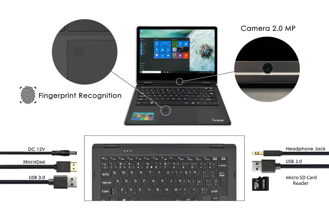 Maximus IV Ultra-Slim 11.6" Intel Celeron 4GB 64GB 360° Touch Screen Laptop with Fingerprint Reader