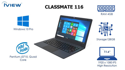 Classmate 116J3710 - 11.6” Screen, 4GB/128GB Windows 10 Pro, 1920 x 1080 IPS High Resolution Laptop