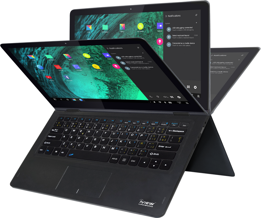 Unison Android Laptop 11.6" 360° Touch Screen, 1366*768 High Resolution Octa Core, Cortex A7, up to 2GHz OS	 Double OS powered by Android 6.0
