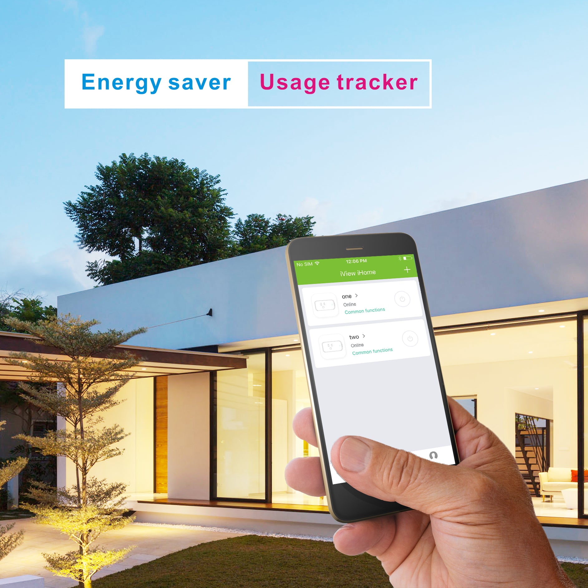 Energy Saver / Usage Tracker - Man using iView iHome app to manage lights in the backyard