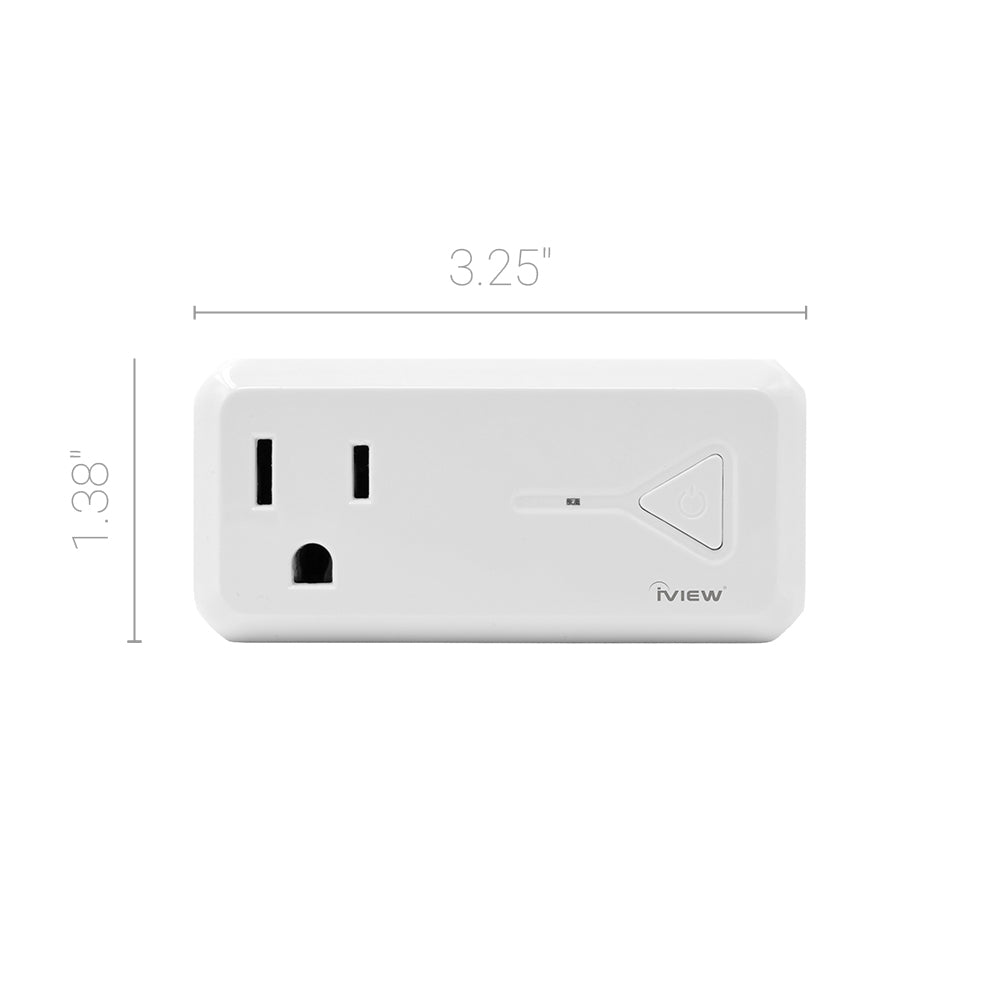 Iview ISC300 smart Wi-Fi socket with USB Port twin pack dimensions 3.25" x 1.38"