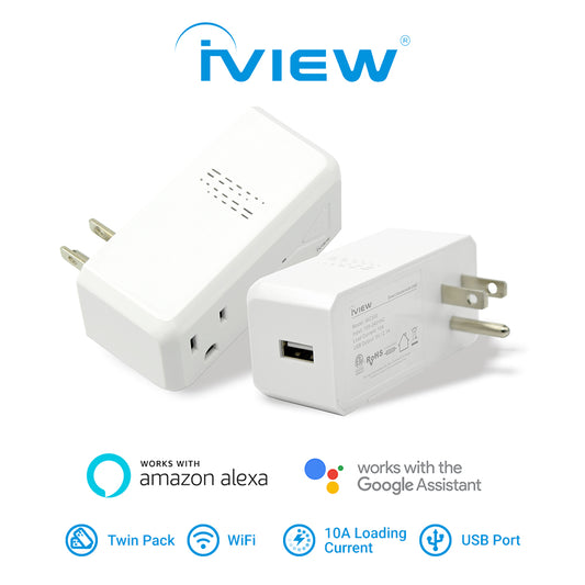 Iview ISC300 smart Wi-Fi socket with USB Port twin pack, 10A loading current