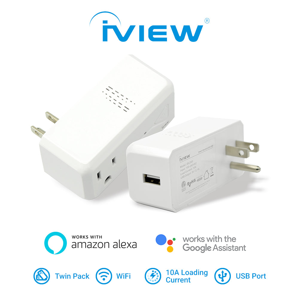 Iview ISC300 smart Wi-Fi socket with USB Port twin pack, 10A loading current
