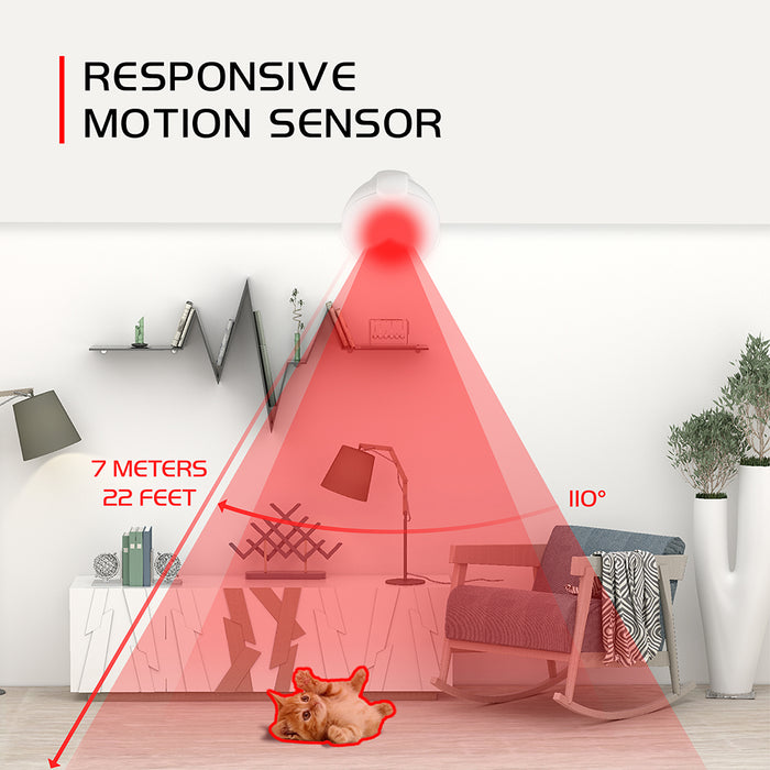 Responsive Motion Sensor - 7 meter, 22 feet detection, 110° Rotation - Baby kitten rolling around living room floor, triggering motion sensor